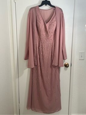 NWT Mother of the bride Elegant Beaded Dusty Rose Evening Dress w/Jacket Sz 12